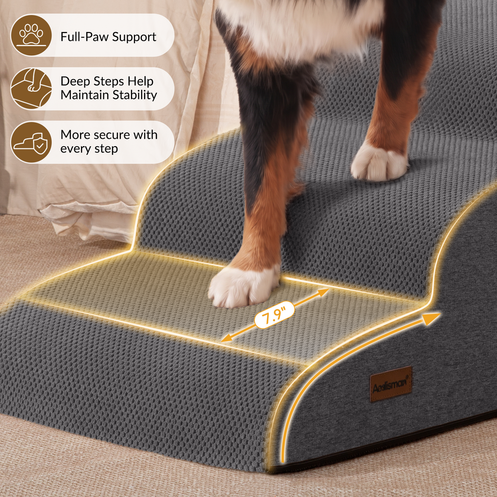 Dog Stairs for Large Dogs, 18" H Pet Ramp for Couch & Bed, Extra Wide Steps, Large & Senior Pet Stairs Up to 90 lb,Non-Slip Bottom, Grey