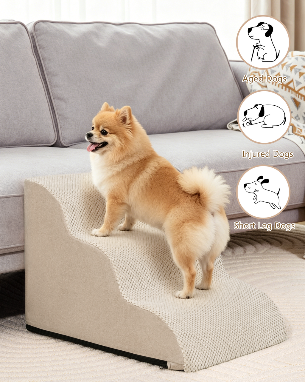Dog Stairs for Small Dogs,3 Step Dog Ramp for Couch,Non-Slip Steps