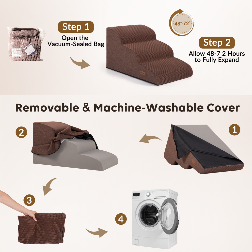 Dog Stairs for Large Dogs, 18" H Pet Ramp for Couch & Bed, Extra Wide Steps, Large & Senior Pet Stairs Up to 90 lb,Non-Slip Bottom, Brown