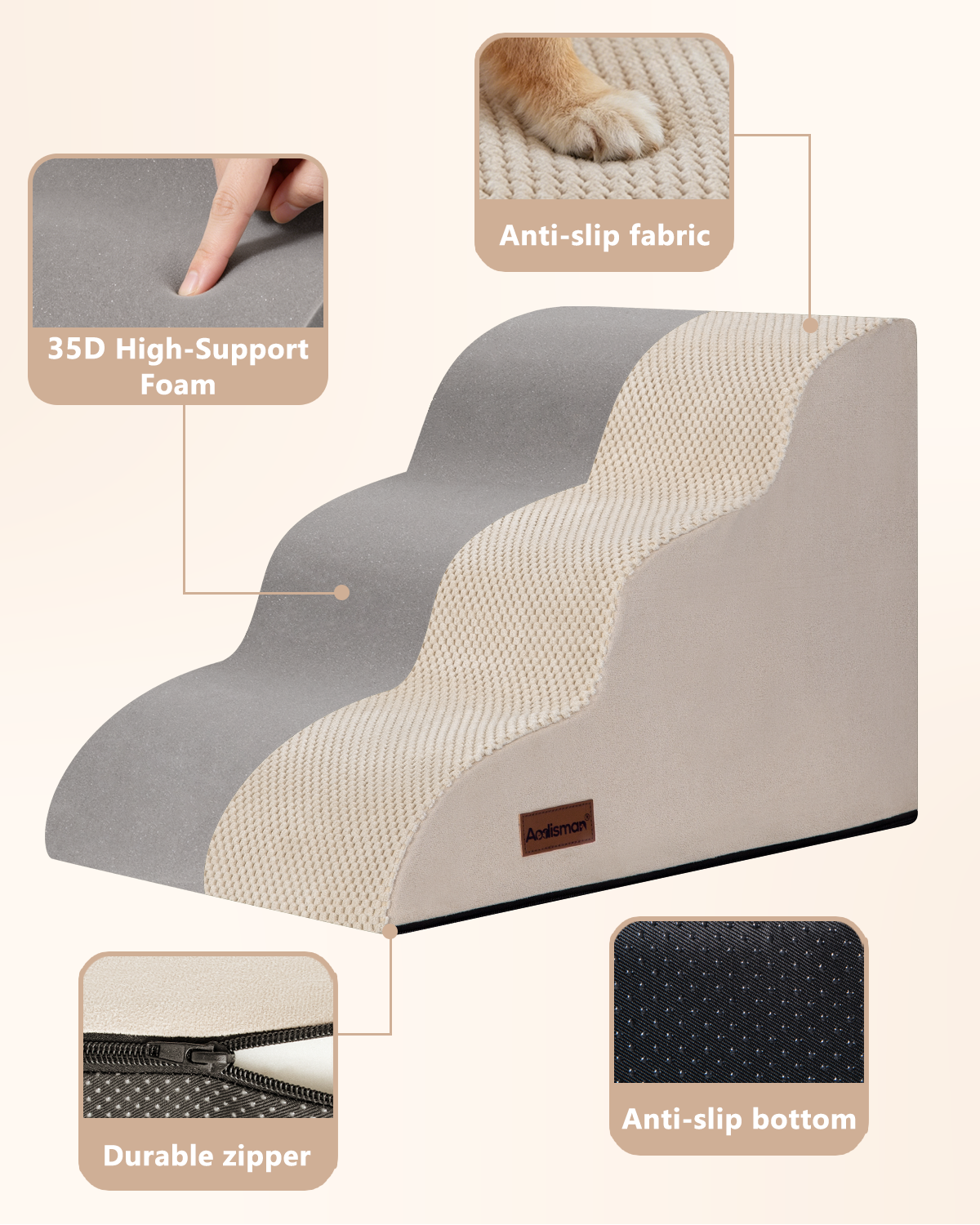 Dog Stairs for Small Dogs,3 Step Dog Ramp for Couch,Non-Slip Steps