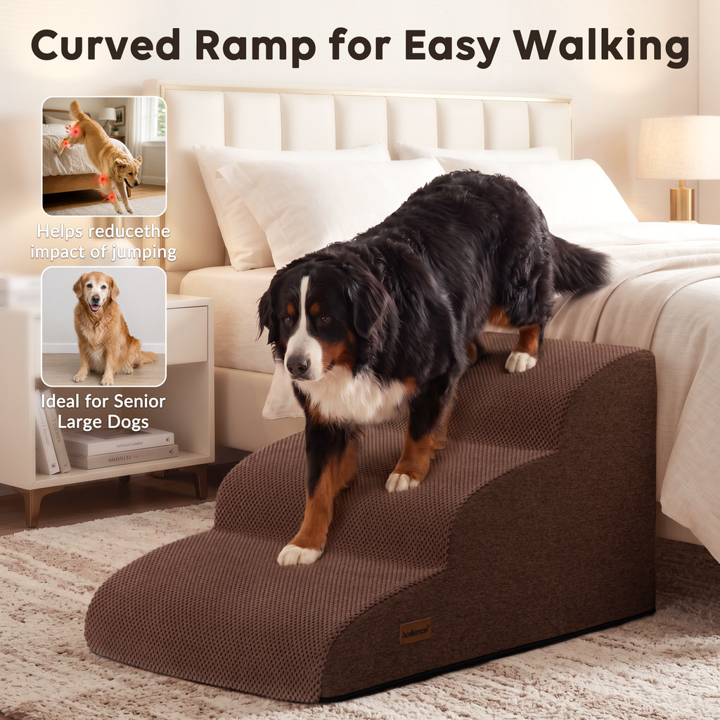 Dog Stairs for Large Dogs, 18" H Pet Ramp for Couch & Bed, Extra Wide Steps, Large & Senior Pet Stairs Up to 90 lb,Non-Slip Bottom, Brown