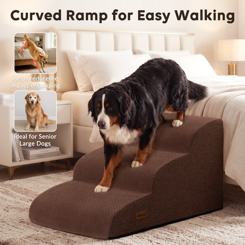 Dog Stairs for Large Dogs, 18" H Pet Ramp for Couch & Bed, Extra Wide Steps, Large & Senior Pet Stairs Up to 90 lb,Non-Slip Bottom, Brown