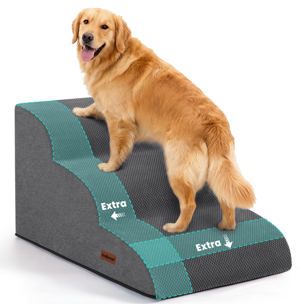 Dog Stairs for Large Dogs, 18" H Pet Ramp for Couch & Bed, Extra Wide Steps, Large & Senior Pet Stairs Up to 90 lb,Non-Slip Bottom, Grey