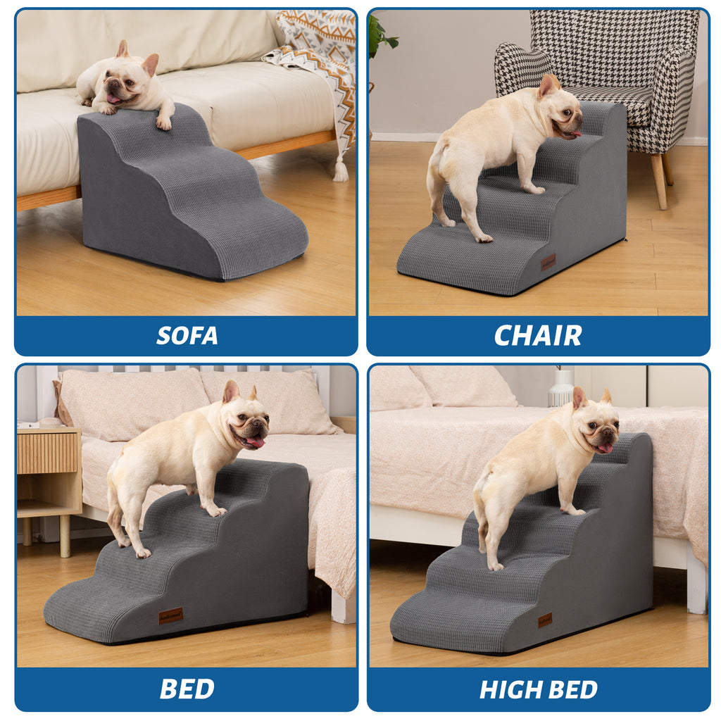 3 Tiers Dog Ramp and Stairs for Beds Or Couches - Non-Slip Sturdy Pet Steps - for Small Dogs to get on High Bed