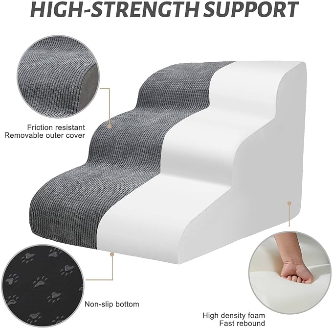 3 Tiers Dog Ramp and Stairs for Beds Or Couches - Non-Slip Sturdy Pet Steps - for Small Dogs to get on High Bed