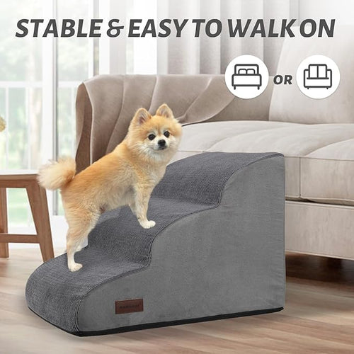 3 Tiers Dog Ramp and Stairs for Beds Or Couches - Non-Slip Sturdy Pet Steps - for Small Dogs to get on High Bed
