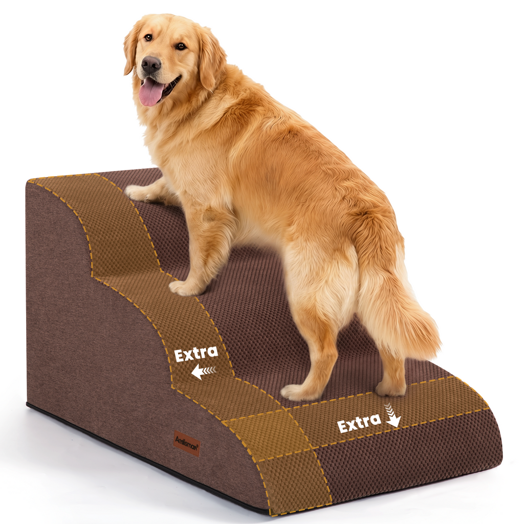 Dog Stairs for Large Dogs, 18" H Pet Ramp for Couch & Bed, Extra Wide Steps, Large & Senior Pet Stairs Up to 90 lb,Non-Slip Bottom, Brown
